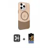 ieg™ iPhone 15 Pro Max Kılıf Çekirdek Asil Özel Seri - Siyah Buffer Hayalet Cam Ekran Koruyucu + PVD Metal Kamera Lens - GI