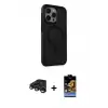 ieg™ iPhone 15 Pro Max Kılıf Çekirdek Yansıma Prime - Siyah Buffer Hayalet Cam Ekran Koruyucu + Raze Metal Kamera Lens - LT