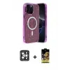 ieg™ iPhone 15 Pro Max Kılıf Eksen Çizgi - Siyah Buffer Cam Ekran Koruyucu + PVD Metal Kamera Lens - GI