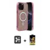 ieg™ iPhone 15 Pro Max Kılıf Eksen Çizgi - Siyah Buffer Cam Ekran Koruyucu + PVD Metal Kamera Lens - GI