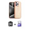 ieg™ iPhone 15 Pro Max Kılıf Eksen Doku Koleksiyonu - Siyah Bilvis 5in1 5D Magic Hayalet Cam Ekran Koruyucu + PVD Metal Kamera Lens - TU