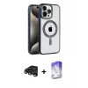 ieg™ iPhone 15 Pro Max Kılıf Eksen Form Koleksiyonu - Siyah Bilvis 5in1 3D Magic Cam Ekran Koruyucu + Raze Metal Kamera Lens - TMGI