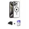 ieg™ iPhone 15 Pro Max Kılıf Eksen Form Koleksiyonu - Siyah Bilvis 5in1 3D Magic Cam Ekran Koruyucu + Raze Metal Kamera Lens - SH