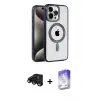 ieg™ iPhone 15 Pro Max Kılıf Eksen Form Koleksiyonu - Siyah Bilvis 5in1 3D Magic Cam Ekran Koruyucu + Raze Metal Kamera Lens - SH