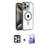 ieg™ iPhone 15 Pro Max Kılıf Eksen Form Koleksiyonu - Siyah Bilvis 5in1 5D Magic Hayalet Cam Ekran Koruyucu + PVD Metal Kamera Lens - LT