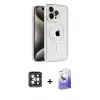 ieg™ iPhone 15 Pro Max Kılıf Eksen Form Koleksiyonu - Siyah Bilvis 5in1 5D Magic Hayalet Cam Ekran Koruyucu + PVD Metal Kamera Lens - GI