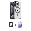 ieg™ iPhone 15 Pro Max Kılıf Eksen Form Koleksiyonu - Siyah Bilvis 5in1 5D Magic Hayalet Cam Ekran Koruyucu + PVD Metal Kamera Lens - GI
