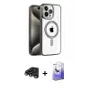 ieg™ iPhone 15 Pro Max Kılıf Eksen Form Koleksiyonu - Siyah Bilvis 5in1 5D Magic Hayalet Cam Ekran Koruyucu + Raze Metal Kamera Lens - TMGI