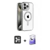 ieg™ iPhone 15 Pro Max Kılıf Eksen Form Koleksiyonu - Siyah Bilvis 5in1 5D Magic Hayalet Cam Ekran Koruyucu + PVD Metal Kamera Lens - GI