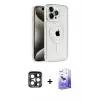 ieg™ iPhone 15 Pro Max Kılıf Eksen Form Koleksiyonu - Siyah Bilvis 5in1 5D Magic Hayalet Cam Ekran Koruyucu + PVD Metal Kamera Lens - LT