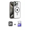ieg™ iPhone 15 Pro Max Kılıf Eksen Form Koleksiyonu - Siyah Bilvis 5in1 5D Magic Hayalet Cam Ekran Koruyucu + PVD Metal Kamera Lens - GI