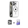 ieg™ iPhone 15 Pro Max Kılıf Eksen Form Koleksiyonu - Siyah Bilvis 5in1 5D Magic Hayalet Cam Ekran Koruyucu + PVD Metal Kamera Lens - LT