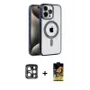 ieg™ iPhone 15 Pro Max Kılıf Eksen Form Koleksiyonu - Siyah Buffer Cam Ekran Koruyucu + PVD Metal Kamera Lens - LT