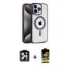 ieg™ iPhone 15 Pro Max Kılıf Eksen Form Koleksiyonu - Siyah Buffer Cam Ekran Koruyucu + PVD Metal Kamera Lens - TU