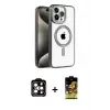 ieg™ iPhone 15 Pro Max Kılıf Eksen Form Koleksiyonu - Siyah Buffer Cam Ekran Koruyucu + PVD Metal Kamera Lens - TU