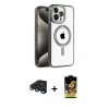 ieg™ iPhone 15 Pro Max Kılıf Eksen Form Koleksiyonu - Siyah Buffer Cam Ekran Koruyucu + Raze Metal Kamera Lens - LT