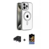 ieg™ iPhone 15 Pro Max Kılıf Eksen Form Koleksiyonu - Siyah Buffer Hayalet Cam Ekran Koruyucu + Raze Metal Kamera Lens - LT