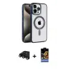 ieg™ iPhone 15 Pro Max Kılıf Eksen Form Koleksiyonu - Siyah Buffer Hayalet Cam Ekran Koruyucu + Raze Metal Kamera Lens - SH