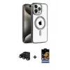 ieg™ iPhone 15 Pro Max Kılıf Eksen Form Koleksiyonu - Siyah Buffer Hayalet Cam Ekran Koruyucu + Raze Metal Kamera Lens - SH