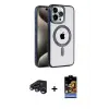 ieg™ iPhone 15 Pro Max Kılıf Eksen Form Koleksiyonu - Siyah Buffer Hayalet Cam Ekran Koruyucu + Raze Metal Kamera Lens - LT