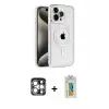 ieg™ iPhone 15 Pro Max Kılıf Eksen Form Koleksiyonu - Siyah Polymer Nano Ekran Koruyucu + PVD Metal Kamera Lens - GS