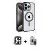 ieg™ iPhone 15 Pro Max Kılıf Eksen Form Koleksiyonu - Siyah Vanessa Magic Hayalet Cam + PVD Metal Kamera Lens - LT