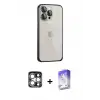 ieg™ iPhone 15 Pro Max Kılıf Eksen Form Serisi - Siyah Bilvis 5in1 3D Magic Cam Ekran Koruyucu + PVD Metal Kamera Lens - GS