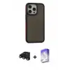 ieg™ iPhone 15 Pro Max Kılıf Eksen Işık - Siyah Bilvis 5in1 3D Magic Cam Ekran Koruyucu + Raze Metal Kamera Lens - SH