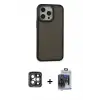 ieg™ iPhone 15 Pro Max Kılıf Eksen Işık - Siyah Vanessa Magic Cam + PVD Metal Kamera Lens - GI