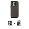 ieg™ iPhone 15 Pro Max Kılıf Eksen Işık - Siyah Vanessa Magic Cam + PVD Metal Kamera Lens - LT