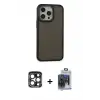 ieg™ iPhone 15 Pro Max Kılıf Eksen Işık - Siyah Vanessa Magic Cam + PVD Metal Kamera Lens - LT