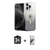 ieg™ iPhone 15 Pro Max Kılıf Eksen Minimal Özel Seri - Siyah Bilvis 3D Mat Cam Ekran Koruyucu + PVD Metal Kamera Lens - TU