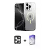 ieg™ iPhone 15 Pro Max Kılıf Eksen Minimal Özel Seri - Siyah Bilvis 5in1 3D Magic Cam Ekran Koruyucu + PVD Metal Kamera Lens - LT