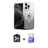 ieg™ iPhone 15 Pro Max Kılıf Eksen Minimal Özel Seri - Siyah Bilvis 5in1 5D Magic Hayalet Cam Ekran Koruyucu + PVD Metal Kamera Lens - TU