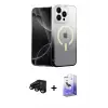 ieg™ iPhone 15 Pro Max Kılıf Eksen Minimal Özel Seri - Siyah Bilvis 5in1 5D Magic Hayalet Cam Ekran Koruyucu + Raze Metal Kamera Lens - SH
