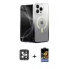 ieg™ iPhone 15 Pro Max Kılıf Eksen Minimal Özel Seri - Siyah Buffer Hayalet Cam Ekran Koruyucu + PVD Metal Kamera Lens - GI