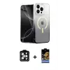 ieg™ iPhone 15 Pro Max Kılıf Eksen Minimal Özel Seri - Siyah Buffer Hayalet Cam Ekran Koruyucu + PVD Metal Kamera Lens - TU