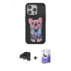 ieg™ iPhone 15 Pro Max Kılıf İz Minimal Koleksiyonu - Siyah Bilvis 5in1 5D Magic Hayalet Cam Ekran Koruyucu + Raze Metal Kamera Lens - GS