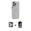 ieg™ iPhone 15 Pro Max Kılıf Kıvılcım Asil Özel Seri - Siyah Buffer Hayalet Cam Ekran Koruyucu + PVD Metal Kamera Lens - GS