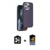 ieg™ iPhone 15 Pro Max Kılıf Kıvılcım Çizgi Serisi - Siyah Buffer Hayalet Cam Ekran Koruyucu + PVD Metal Kamera Lens - TU