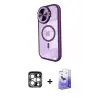ieg™ iPhone 15 Pro Max Kılıf Kıvılcım Modern Koleksiyonu - Siyah Bilvis 5in1 5D Magic Hayalet Cam Ekran Koruyucu + PVD Metal Kamera Lens - GS