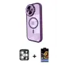 ieg™ iPhone 15 Pro Max Kılıf Kıvılcım Modern Koleksiyonu - Siyah Buffer Hayalet Cam Ekran Koruyucu + PVD Metal Kamera Lens - GS