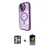 ieg™ iPhone 15 Pro Max Kılıf Kıvılcım Modern Koleksiyonu - Siyah Buffer Hayalet Cam Ekran Koruyucu + PVD Metal Kamera Lens - LT