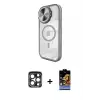 ieg™ iPhone 15 Pro Max Kılıf Kıvılcım Modern Koleksiyonu - Siyah Buffer Hayalet Cam Ekran Koruyucu + PVD Metal Kamera Lens - LT