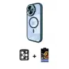 ieg™ iPhone 15 Pro Max Kılıf Kıvılcım Modern Koleksiyonu - Siyah Buffer Hayalet Cam Ekran Koruyucu + PVD Metal Kamera Lens - LT