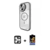 ieg™ iPhone 15 Pro Max Kılıf Kıvılcım Modern Koleksiyonu - Siyah Buffer Hayalet Cam Ekran Koruyucu + PVD Metal Kamera Lens - GS