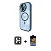 ieg™ iPhone 15 Pro Max Kılıf Kıvılcım Modern Koleksiyonu - Siyah Buffer Hayalet Cam Ekran Koruyucu + PVD Metal Kamera Lens - SH