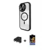 ieg™ iPhone 15 Pro Max Kılıf Kıvılcım Modern Koleksiyonu - Siyah Buffer Hayalet Cam Ekran Koruyucu + Raze Metal Kamera Lens - LT