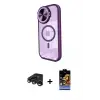 ieg™ iPhone 15 Pro Max Kılıf Kıvılcım Modern Koleksiyonu - Siyah Buffer Hayalet Cam Ekran Koruyucu + Raze Metal Kamera Lens - LT