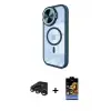 ieg™ iPhone 15 Pro Max Kılıf Kıvılcım Modern Koleksiyonu - Siyah Buffer Hayalet Cam Ekran Koruyucu + Raze Metal Kamera Lens - LT